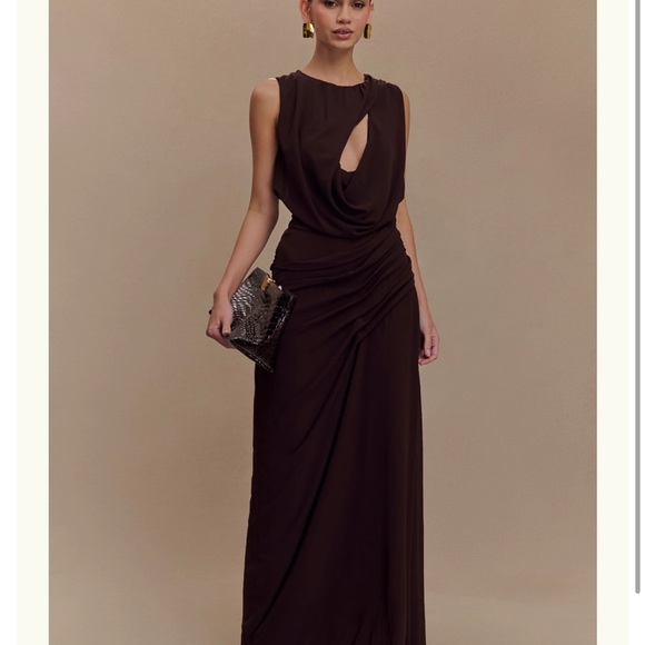 Oria Chiffon Maxi Dress - Cacao Brown - Picture 1 of 2